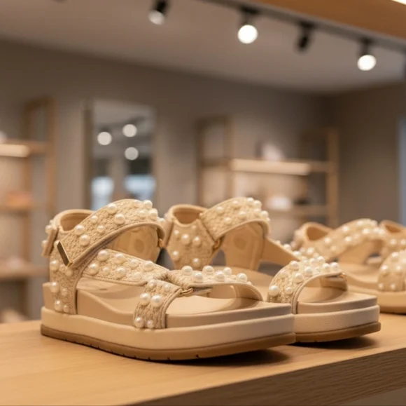 BCBGeneration Behka Raffia Pearl Ankle Strap Platform Flat Sandals Size 10 - Picture 4 of 6